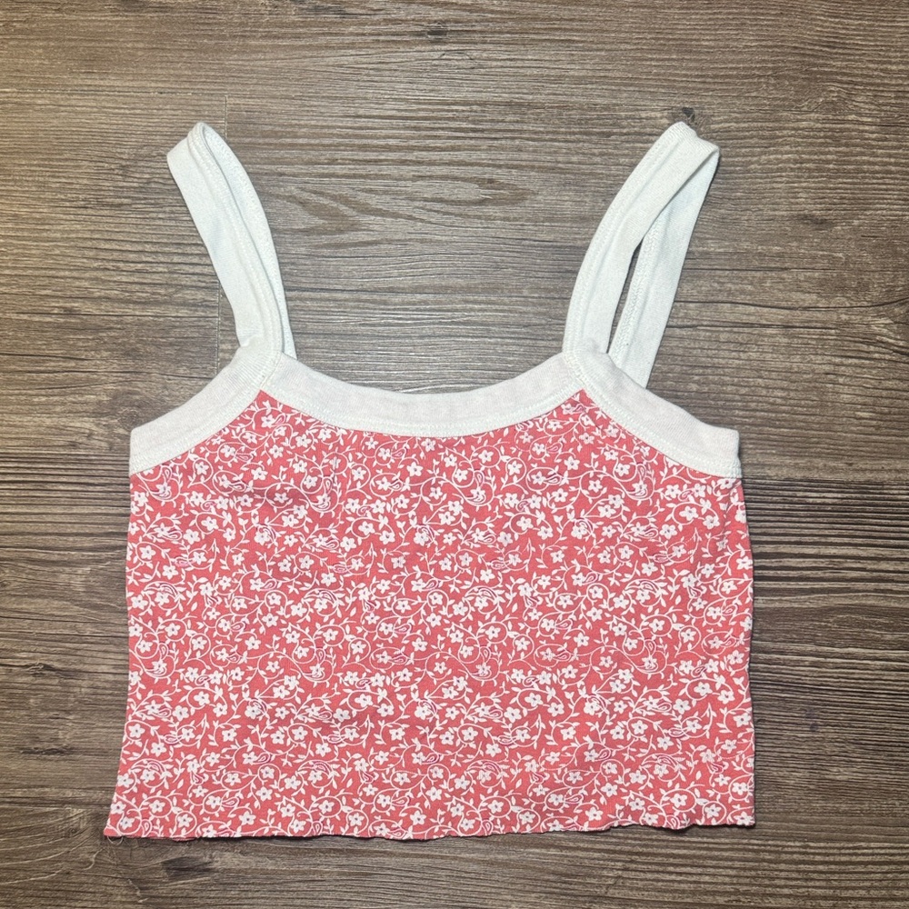 Wrangler x Billabong Pink and White Floral Cropped Tank Top